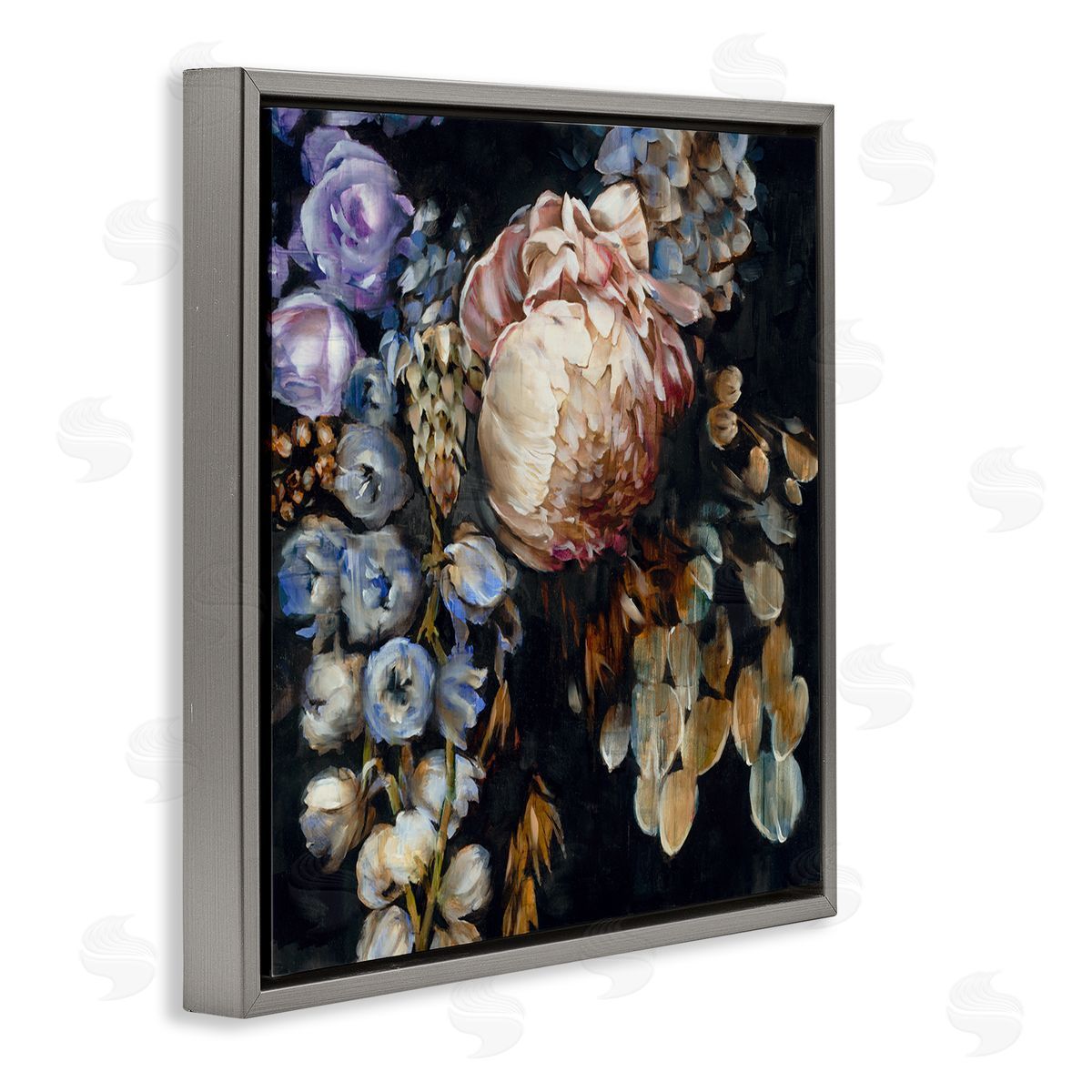 Liz Jardine Vintage Peonies on Black Gray Floating Frame Canvas Wall Art Print