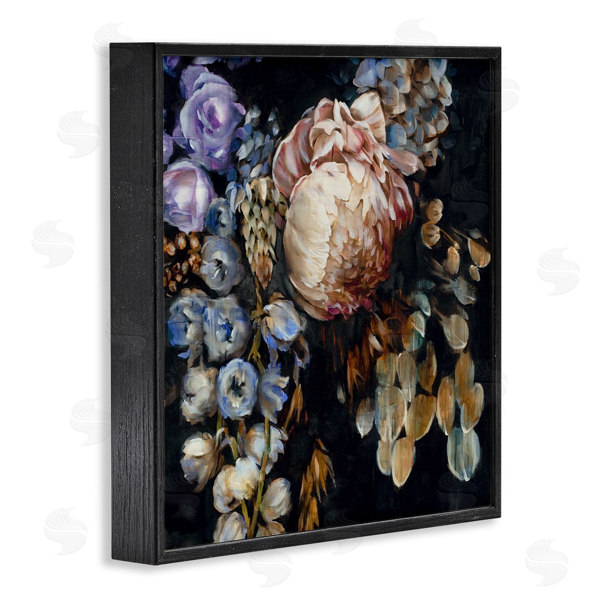 Liz Jardine Vintage Peonies on Black Black Framed Glicee Wall Art Print