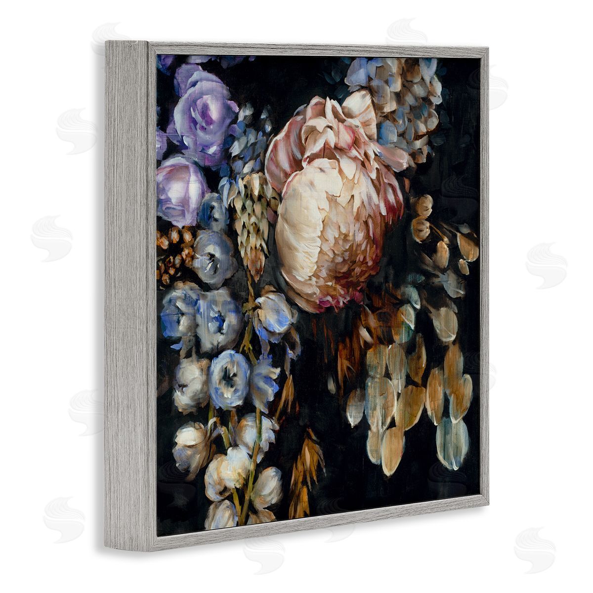 Liz Jardine Vintage Peonies on Black Gray Framed Glicee Wall Art Print