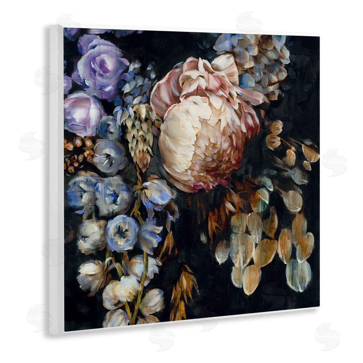 Liz Jardine Vintage Peonies on Black Wooden Wall Plaque Art Print