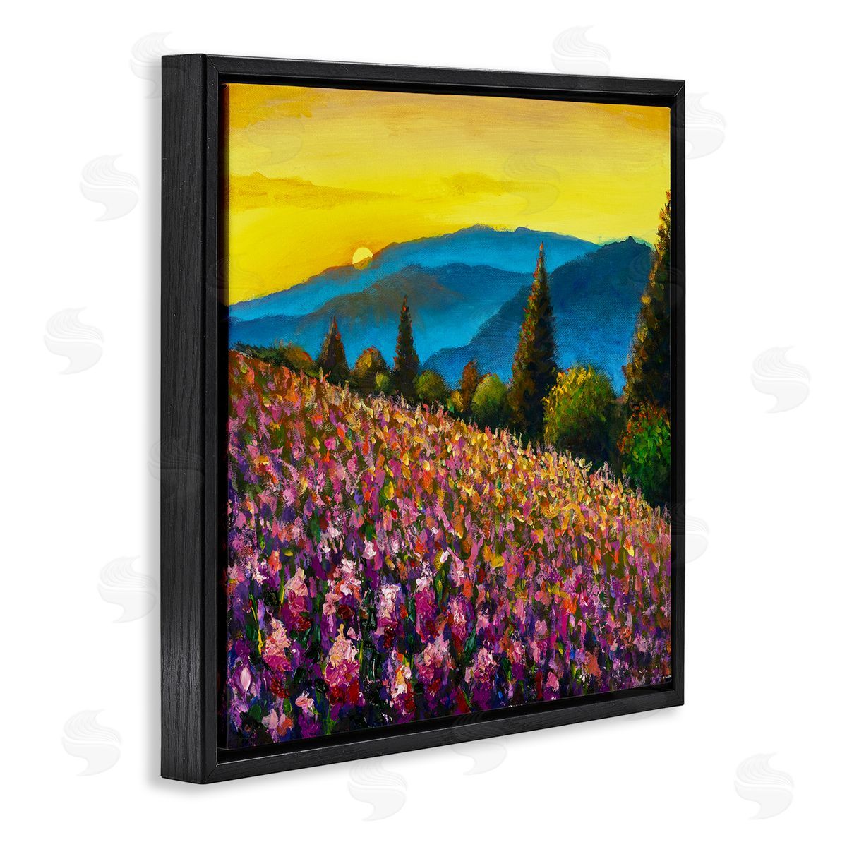 Valery Rybakow Vivid Mountain Meadow Scenery Black Floating Frame Canvas Wall Art Print