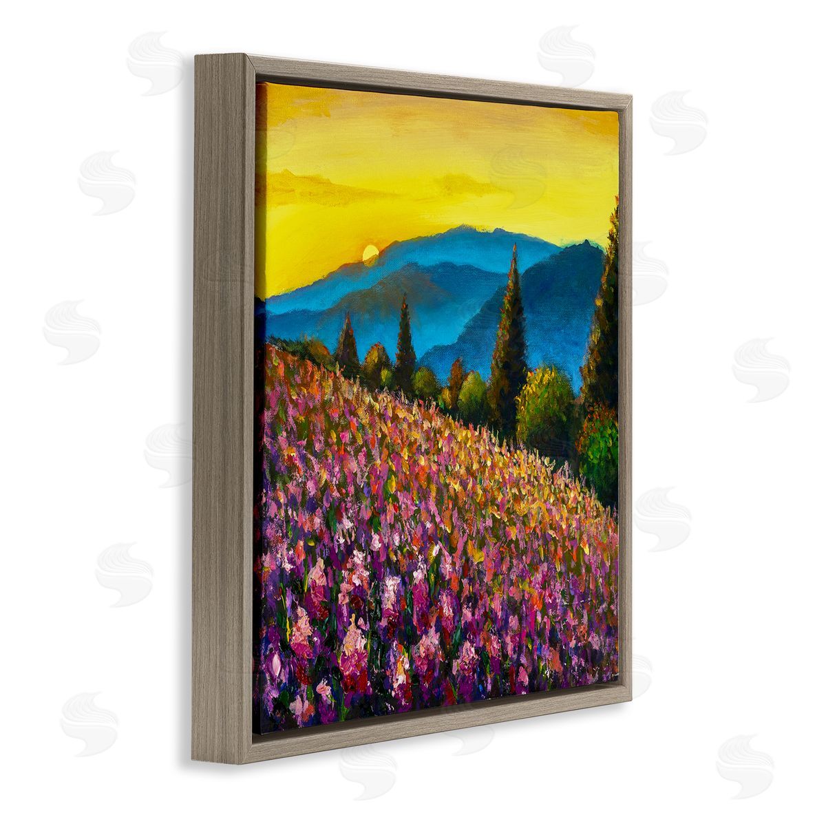 Valery Rybakow Vivid Mountain Meadow Scenery Brown Floating Frame Canvas Wall Art Print
