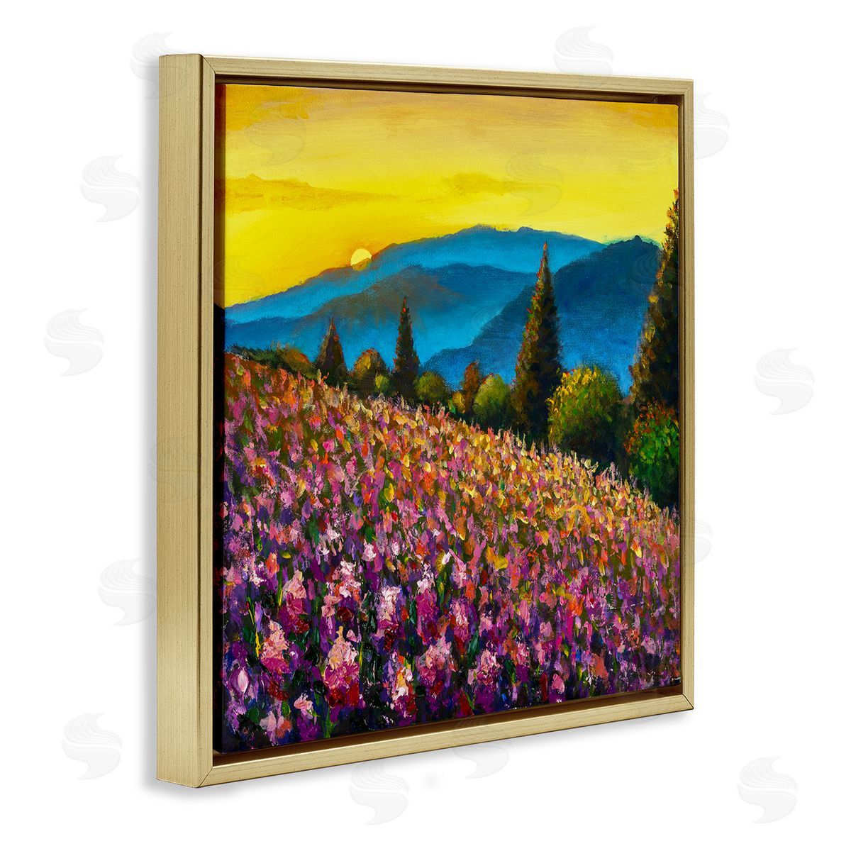 Valery Rybakow Vivid Mountain Meadow Scenery Gold Floating Frame Canvas Wall Art Print