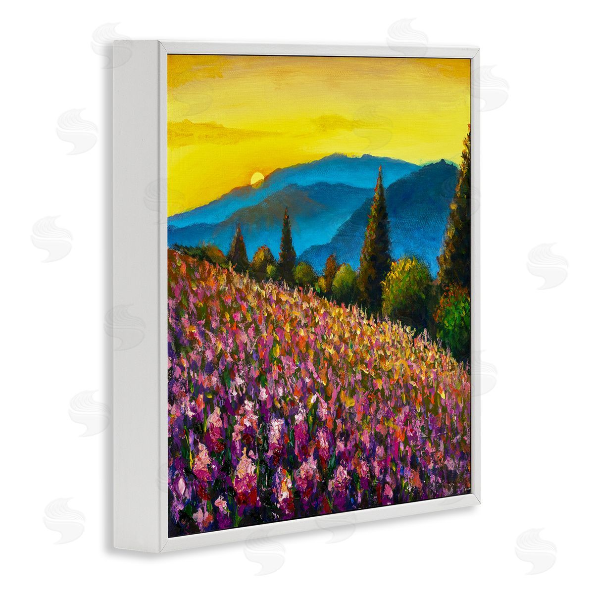 Valery Rybakow Vivid Mountain Meadow Scenery White Framed Glicee Wall Art Print