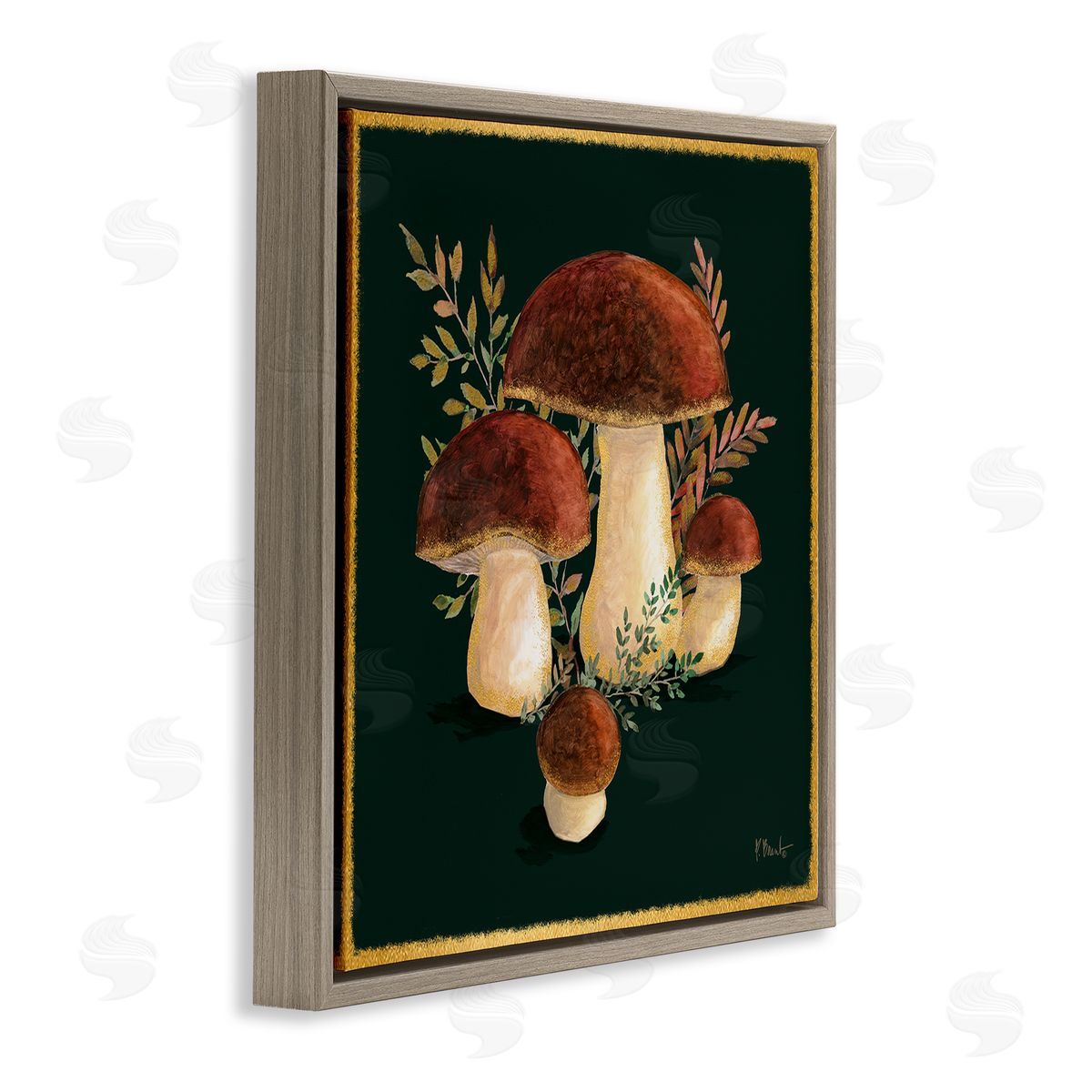 Paul Brent Mushrooms on Black Brown Floating Frame Canvas Wall Art Print