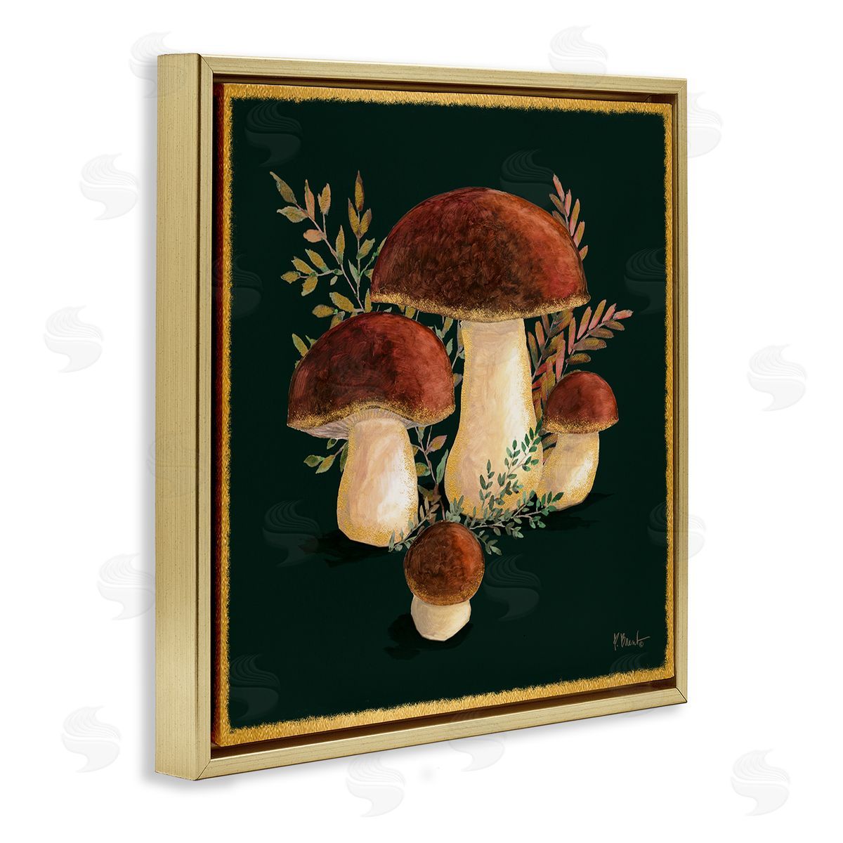 Paul Brent Mushrooms on Black Gold Floating Frame Canvas Wall Art Print