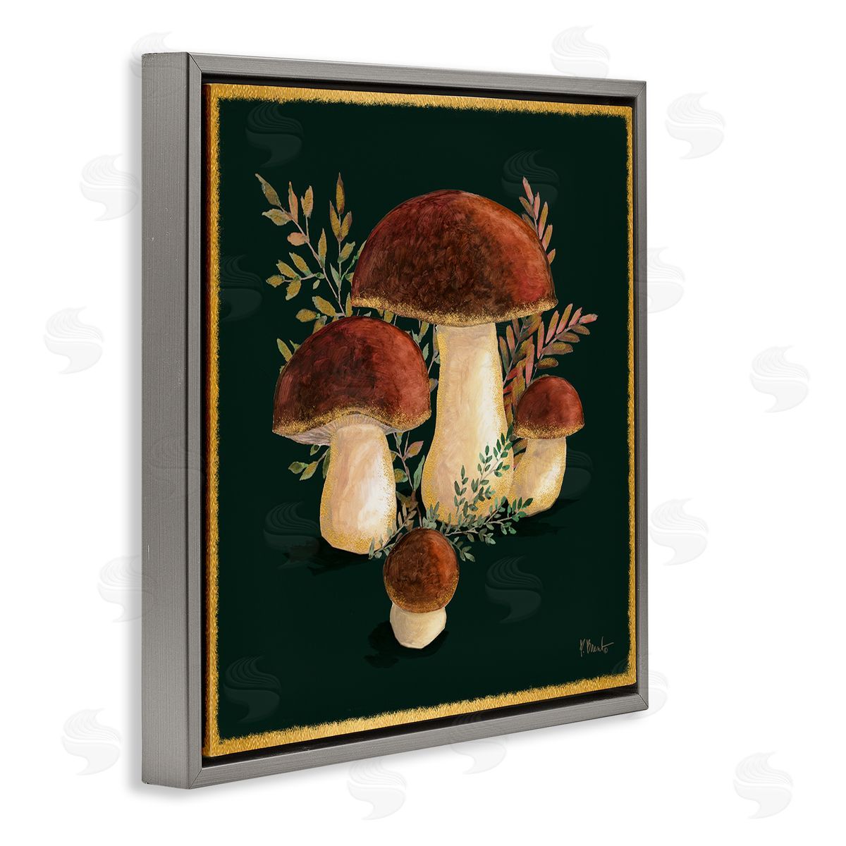 Paul Brent Mushrooms on Black Gray Floating Frame Canvas Wall Art Print