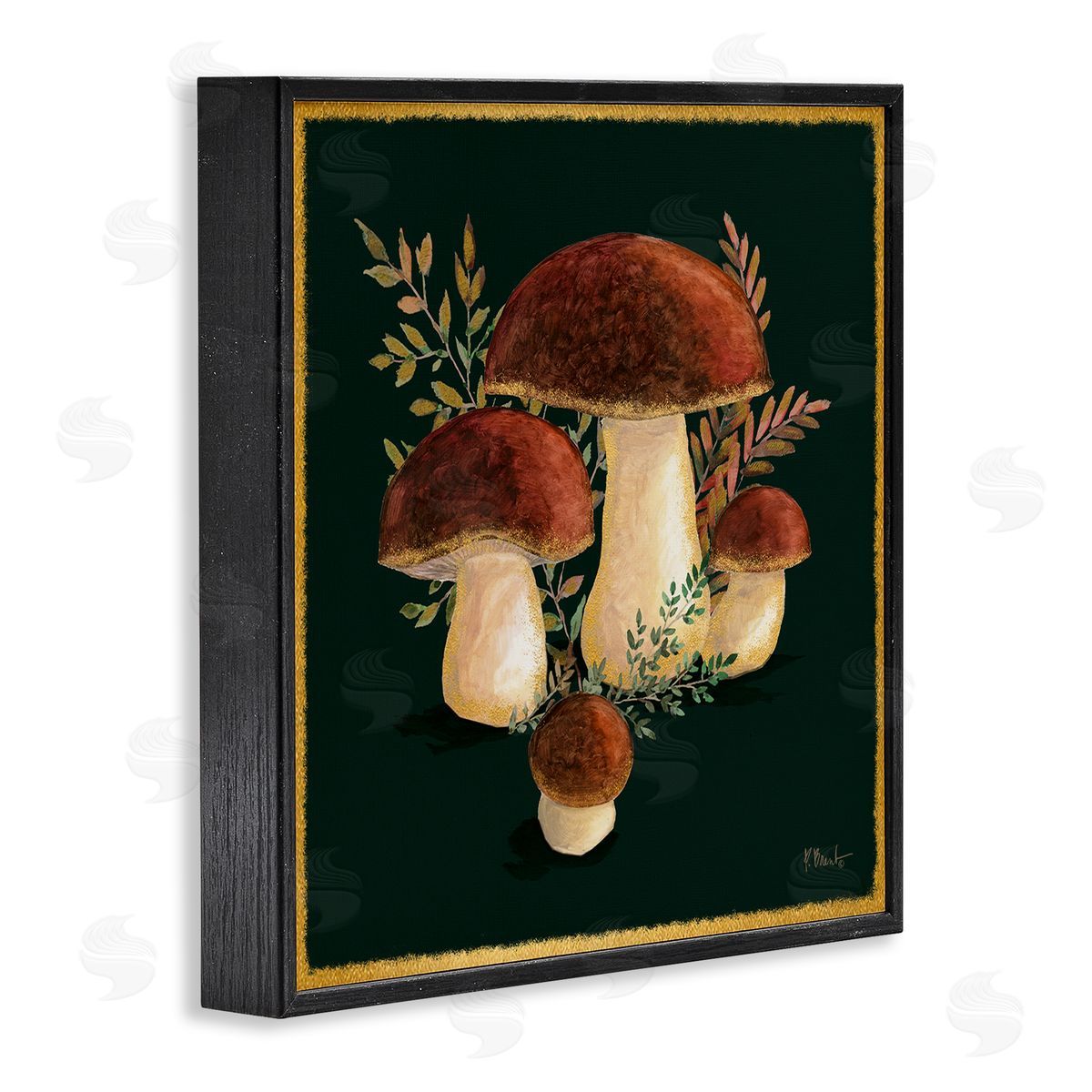 Paul Brent Mushrooms on Black Black Framed Glicee Wall Art Print