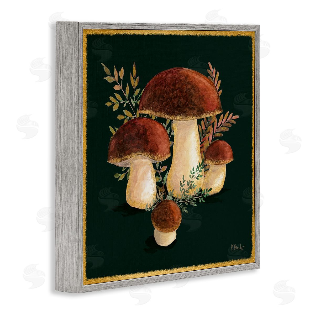 Paul Brent Mushrooms on Black Gray Framed Glicee Wall Art Print