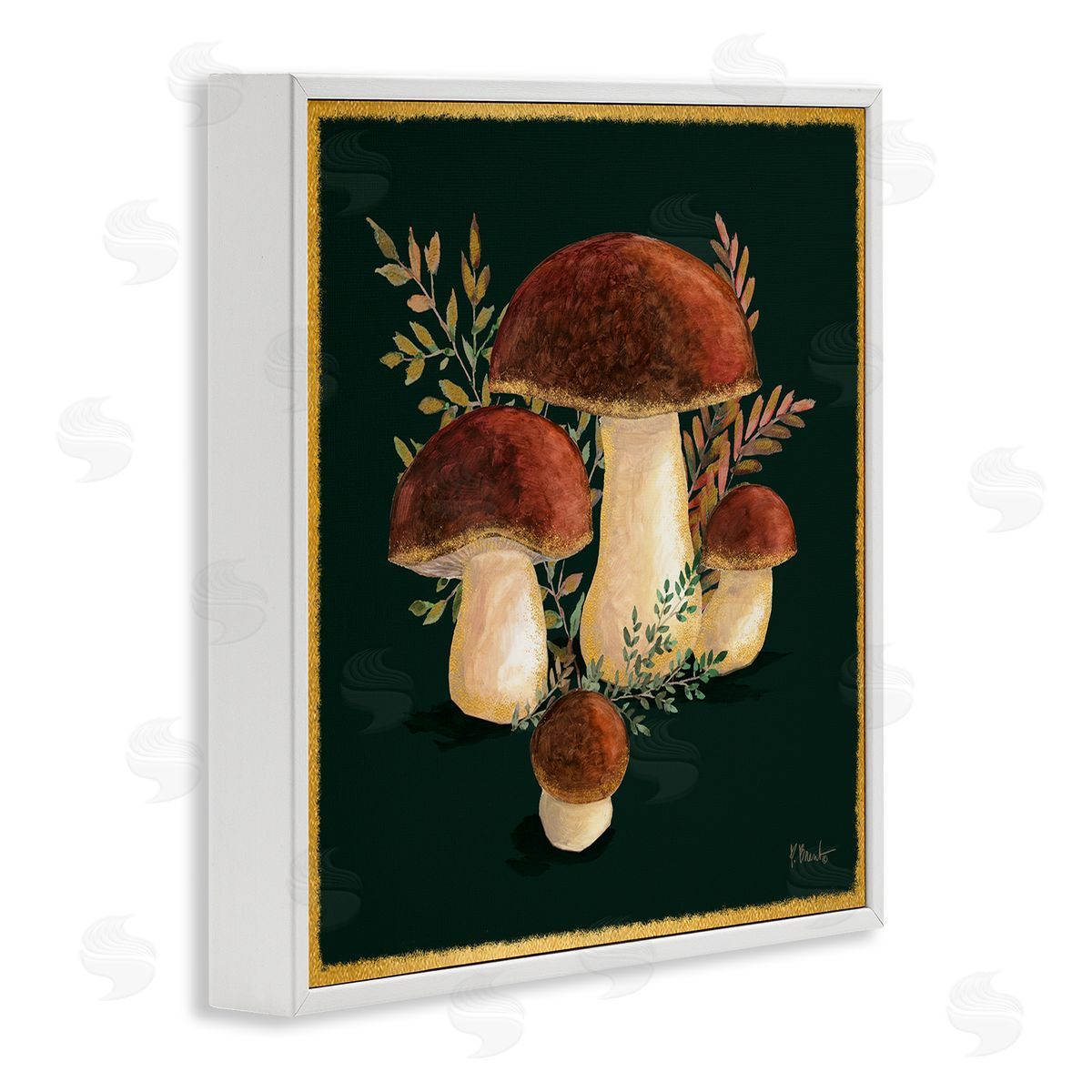 Paul Brent Mushrooms on Black White Framed Glicee Wall Art Print