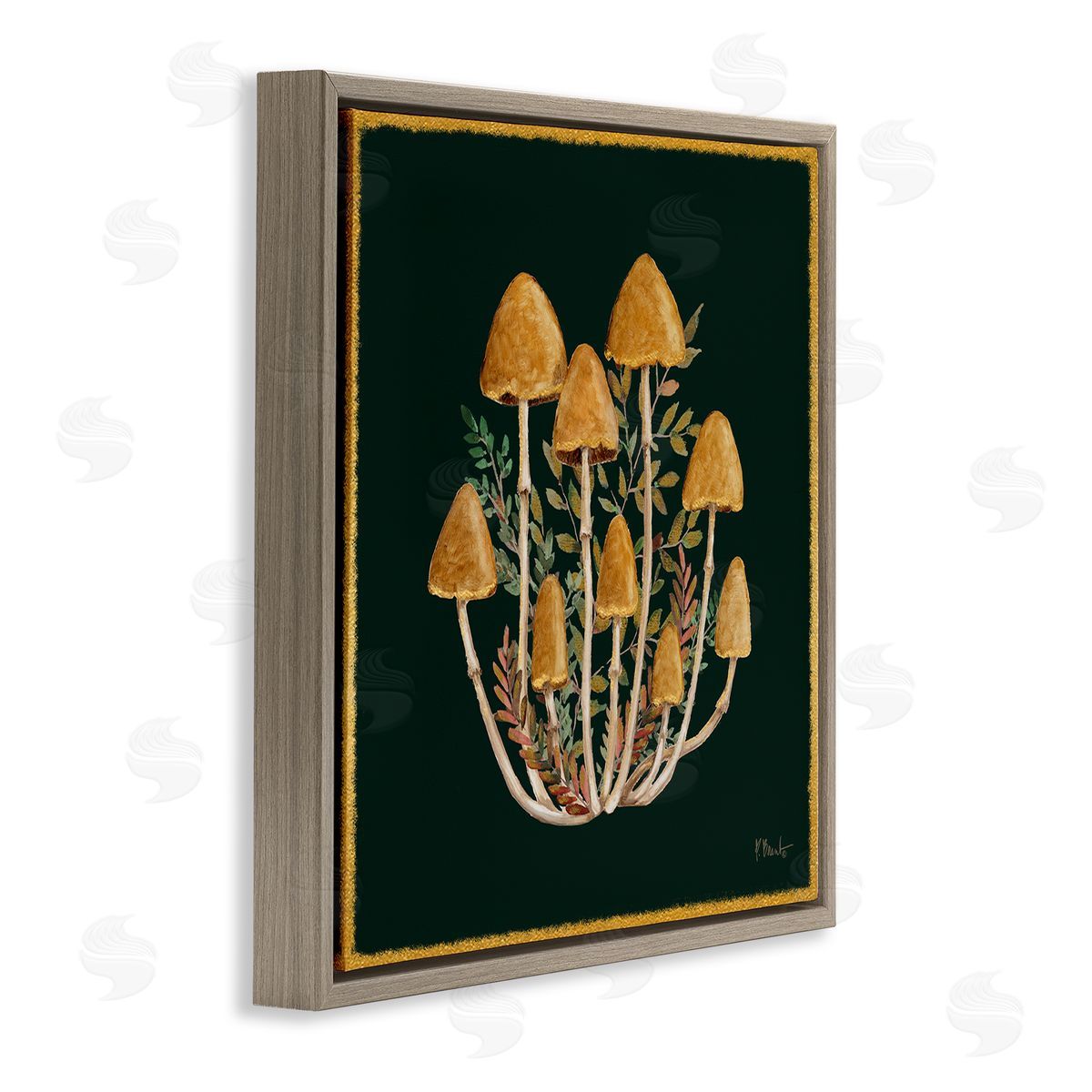 Paul Brent Mushrooms & Leaves Nature Brown Floating Frame Canvas Wall Art Print