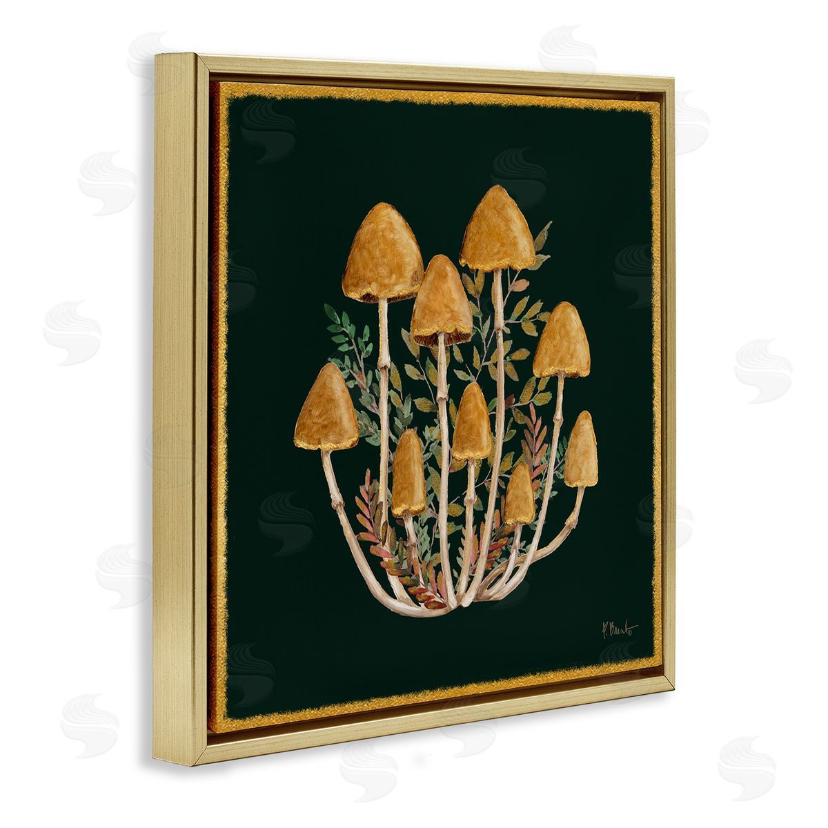 Paul Brent Mushrooms & Leaves Nature Gold Floating Frame Canvas Wall Art Print