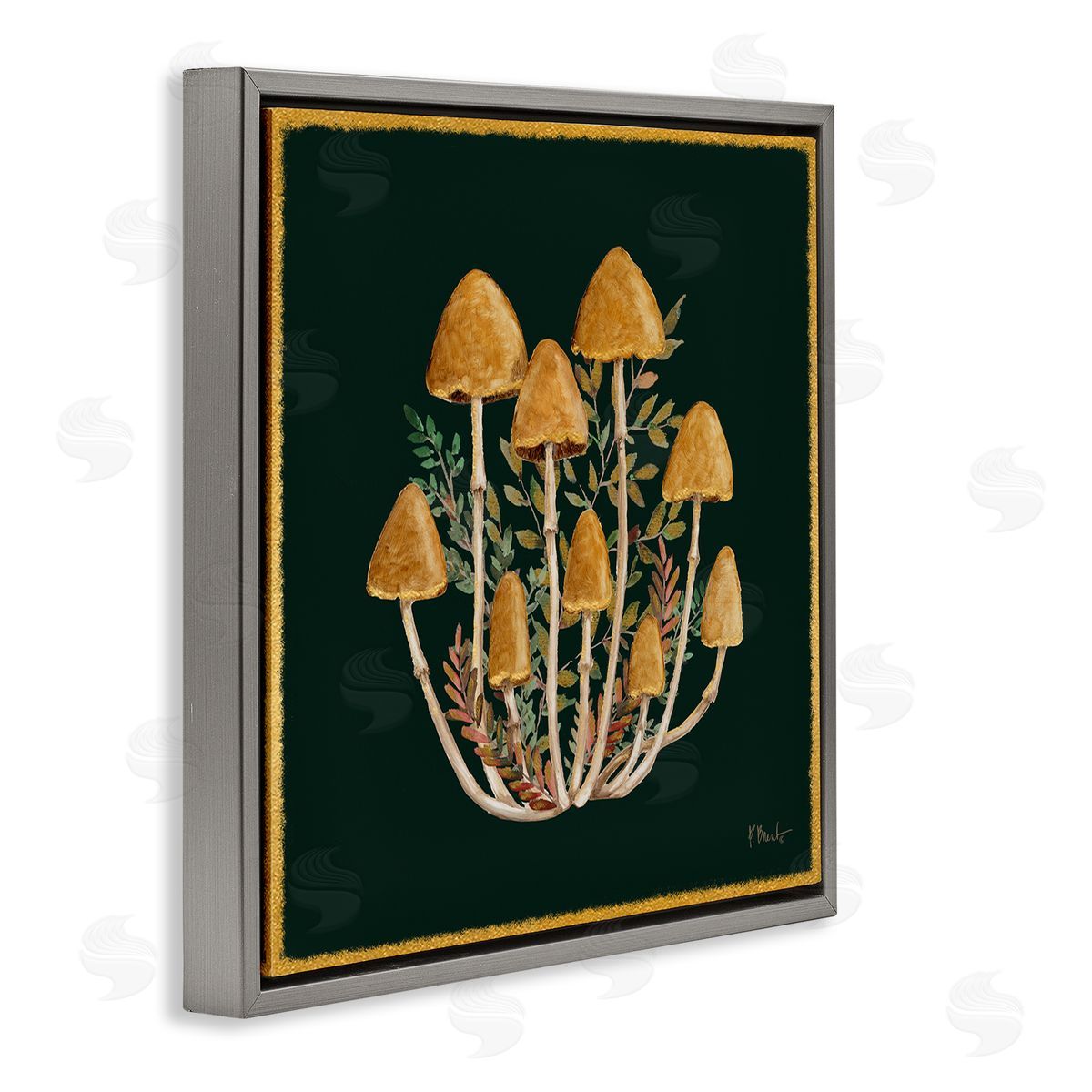 Paul Brent Mushrooms & Leaves Nature Gray Floating Frame Canvas Wall Art Print