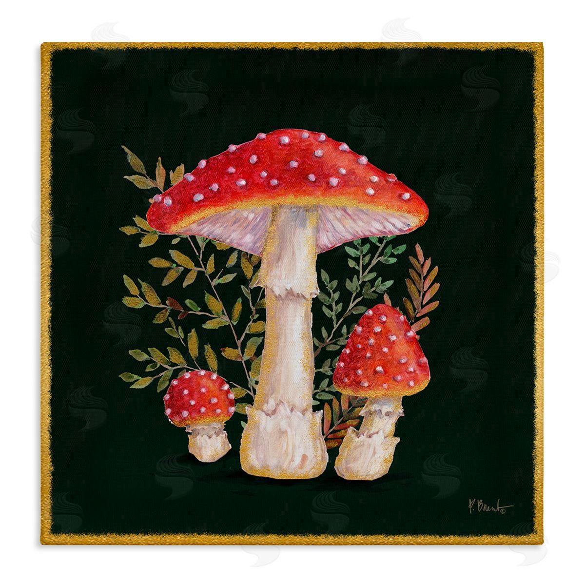 Paul Brent Red Mushrooms & Ferns Stretched Canvas Wall Art Print