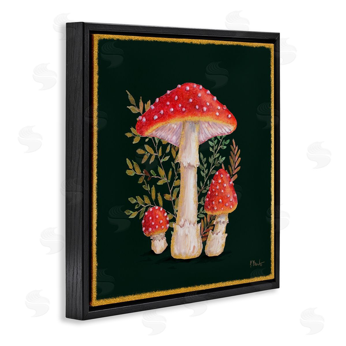 Paul Brent Red Mushrooms & Ferns Black Floating Frame Canvas Wall Art Print
