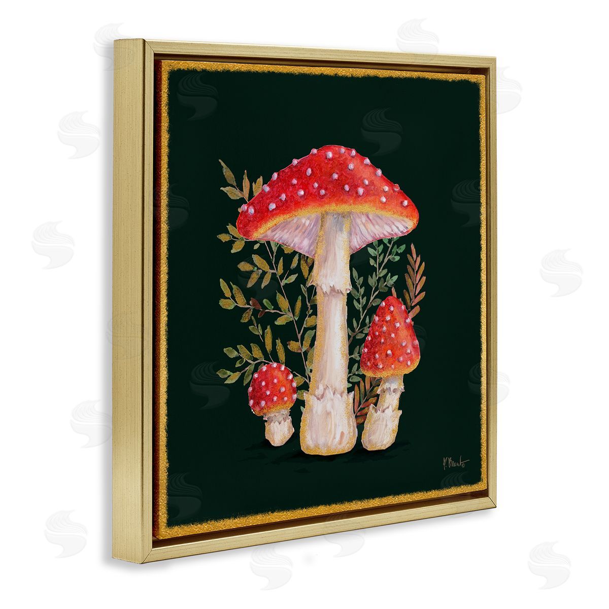 Paul Brent Red Mushrooms & Ferns Gold Floating Frame Canvas Wall Art Print