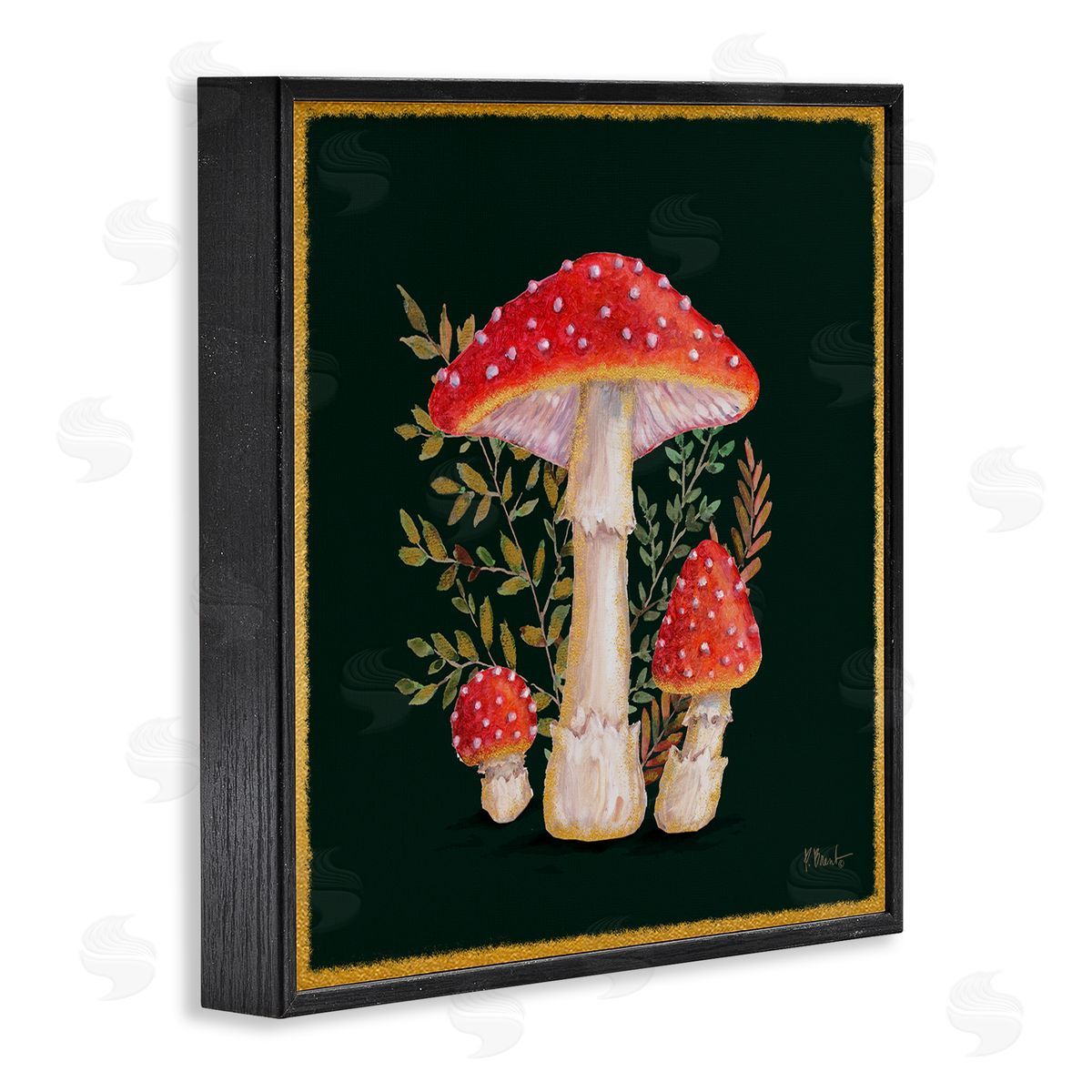 Paul Brent Red Mushrooms & Ferns Black Framed Glicee Wall Art Print
