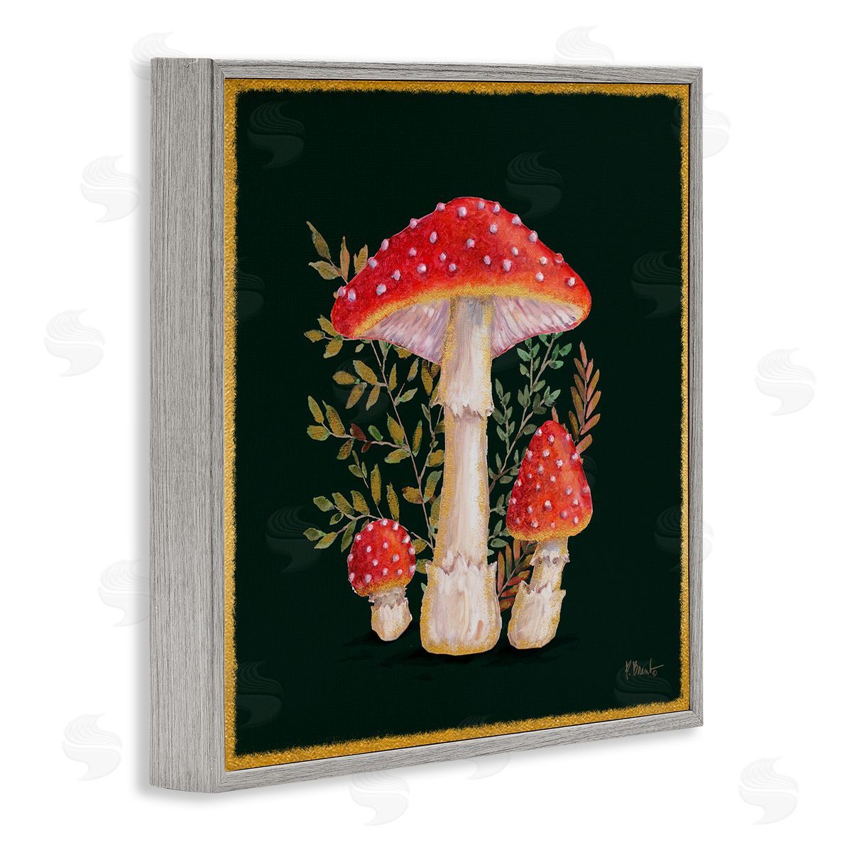 Paul Brent Red Mushrooms & Ferns Gray Framed Glicee Wall Art Print