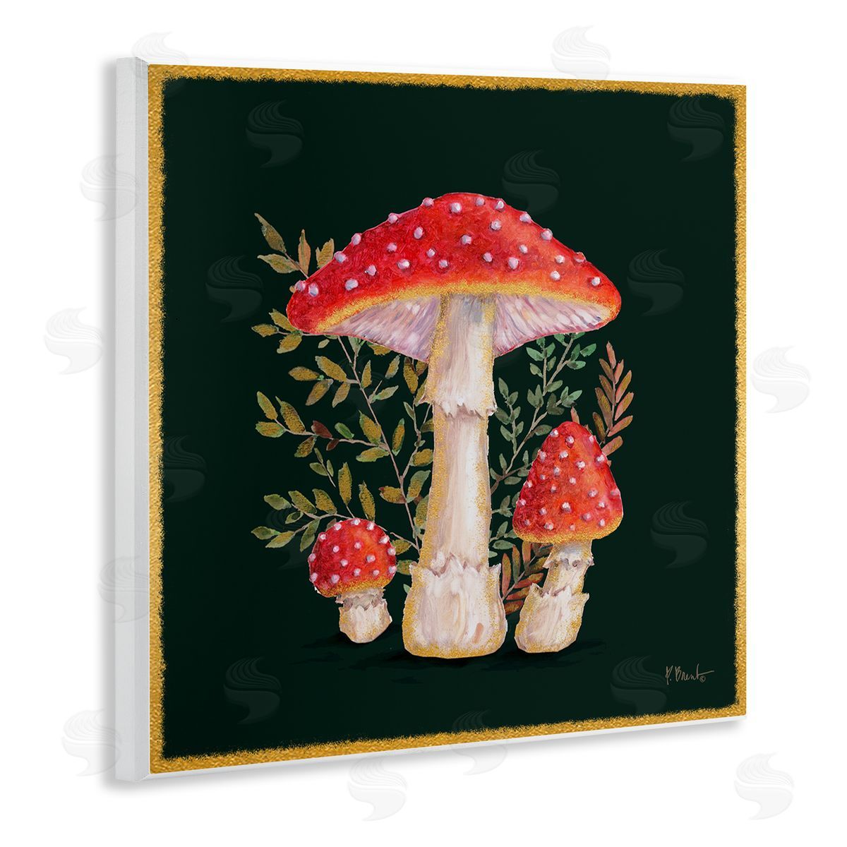 Paul Brent Red Mushrooms & Ferns Wooden Wall Plaque Art Print