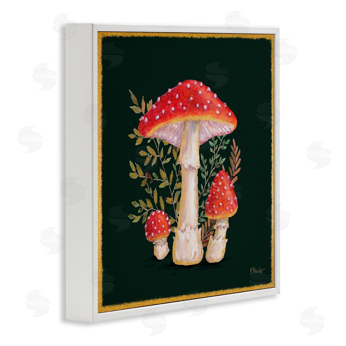 Paul Brent Red Mushrooms & Ferns White Framed Glicee Wall Art Print