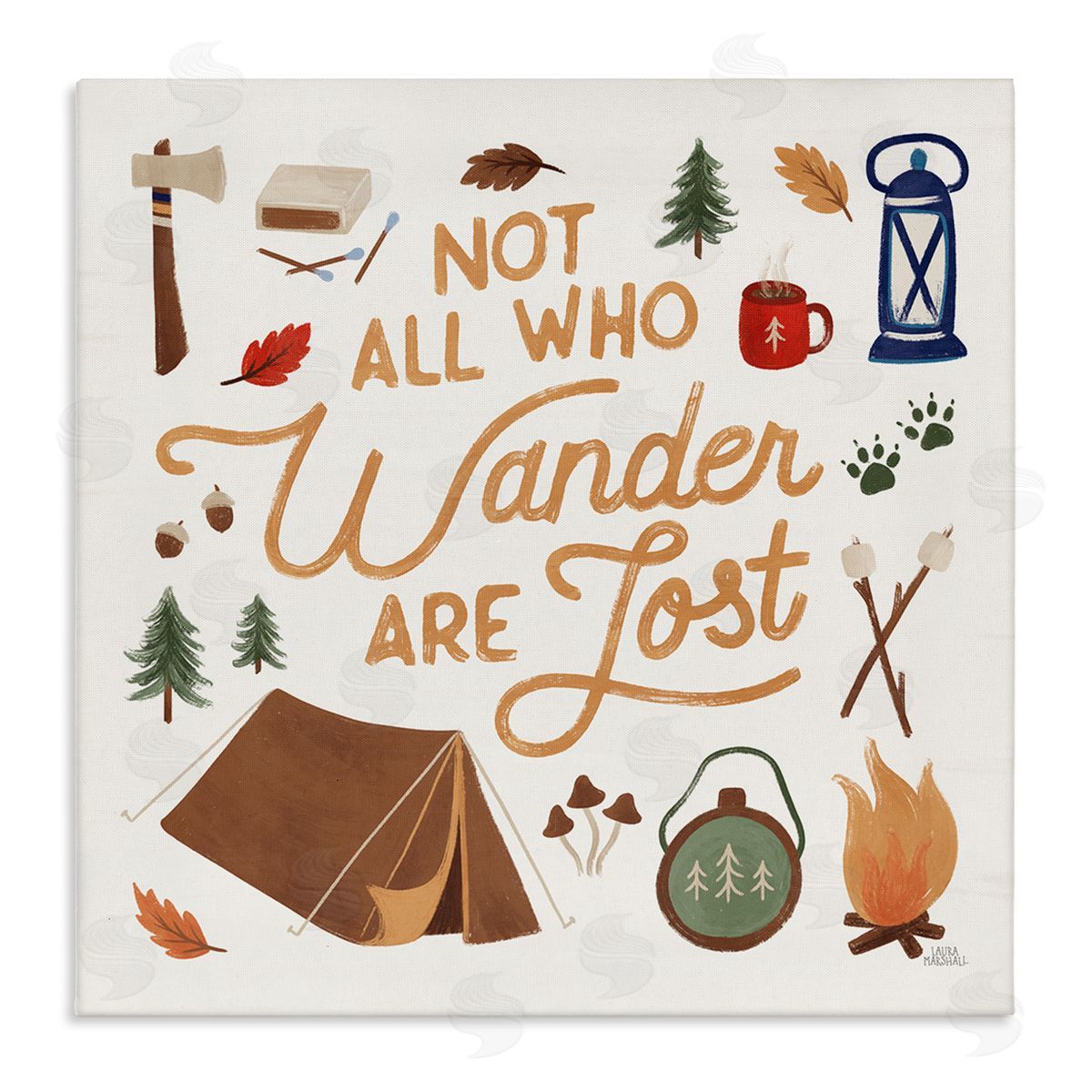 Laura Marshall Wander Camping Phrase Stretched Canvas Wall Art Print