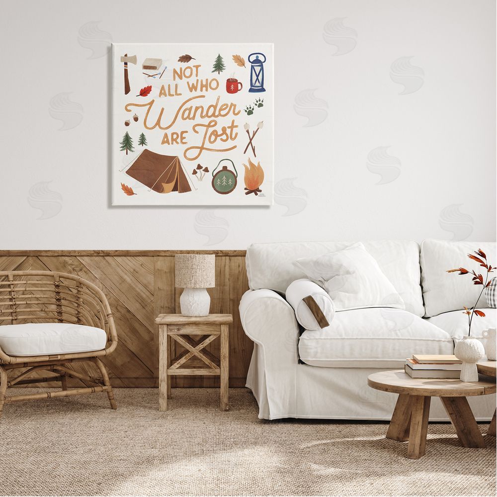Laura Marshall Wander Camping Phrase Canvas Wall Art in Room