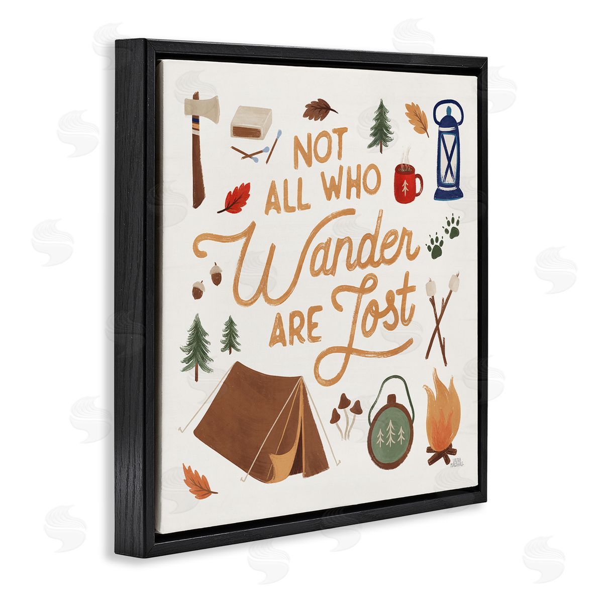 Laura Marshall Wander Camping Phrase Black Floating Frame Canvas Wall Art Print