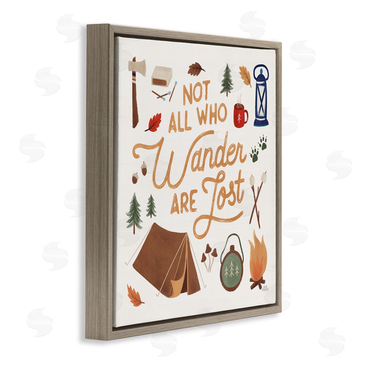 Laura Marshall Wander Camping Phrase Brown Floating Frame Canvas Wall Art Print