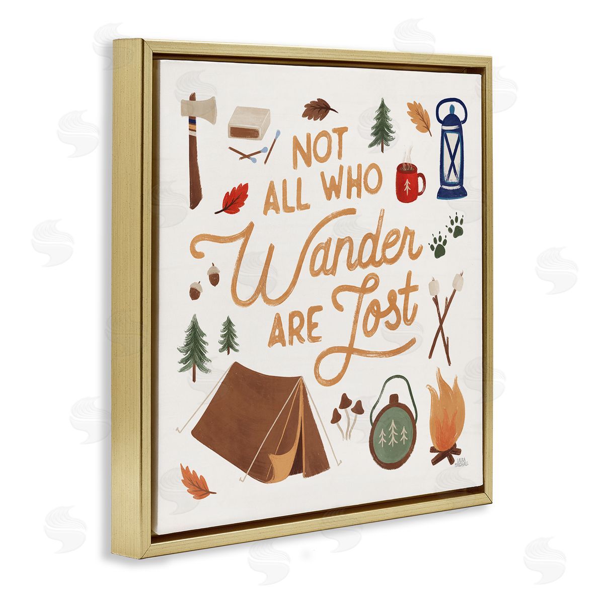 Laura Marshall Wander Camping Phrase Gold Floating Frame Canvas Wall Art Print