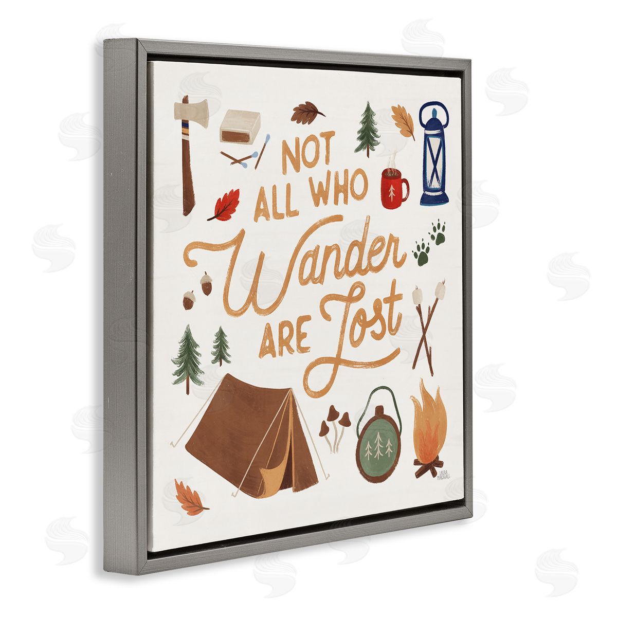 Laura Marshall Wander Camping Phrase Gray Floating Frame Canvas Wall Art Print