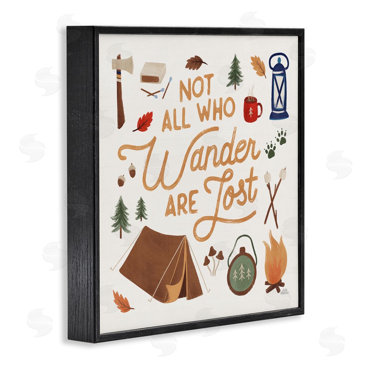 Laura Marshall Wander Camping Phrase Black Framed Glicee Wall Art Print
