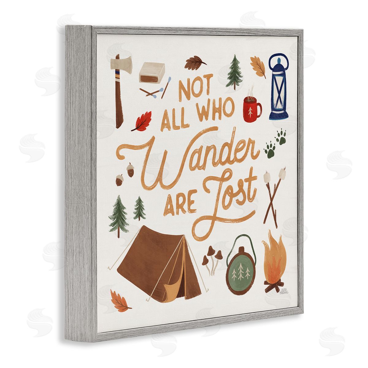 Laura Marshall Wander Camping Phrase Gray Framed Glicee Wall Art Print