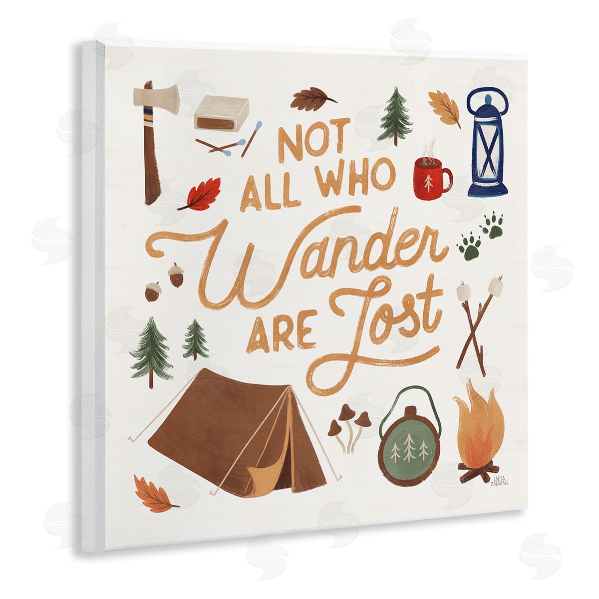 Laura Marshall Wander Camping Phrase Wooden Wall Plaque Art Print