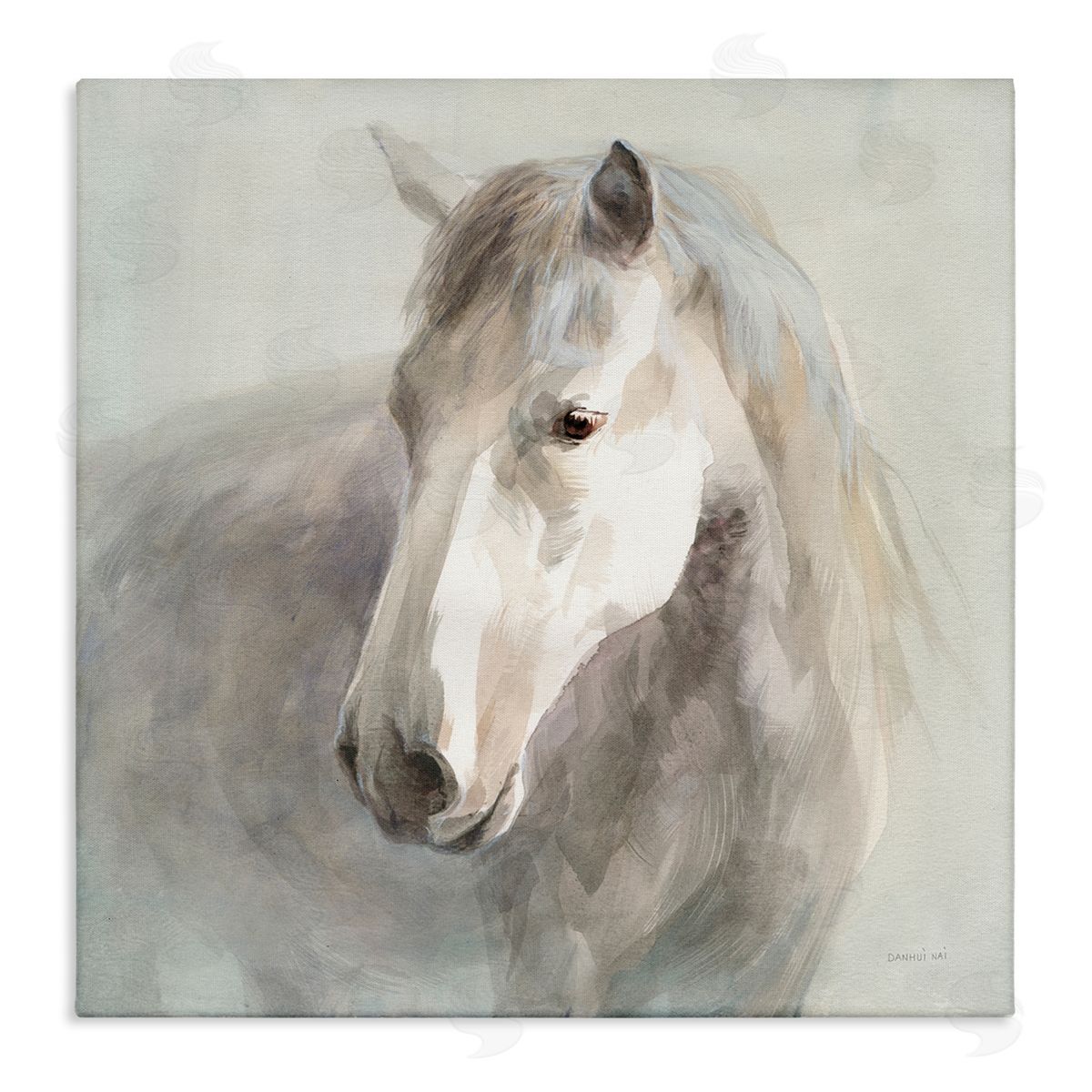 Danhui Nai White Horse Painting Stretched Canvas Wall Art Print