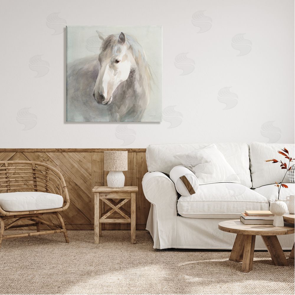 Danhui Nai White Horse Painting Canvas Wall Art in Room