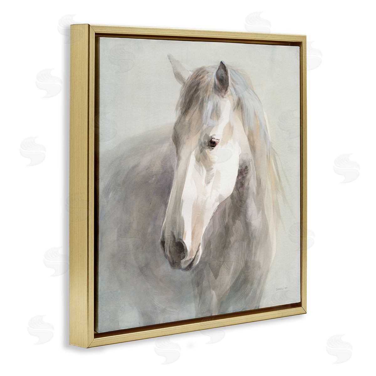 Danhui Nai White Horse Painting Gold Floating Frame Canvas Wall Art Print