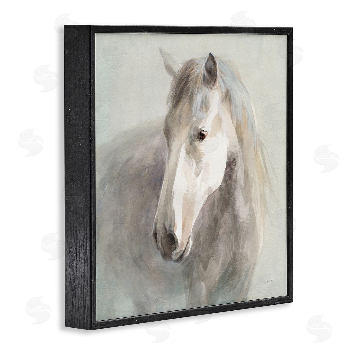 Danhui Nai White Horse Painting Black Framed Glicee Wall Art Print