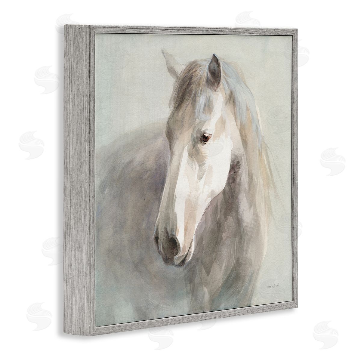 Danhui Nai White Horse Painting Gray Framed Glicee Wall Art Print