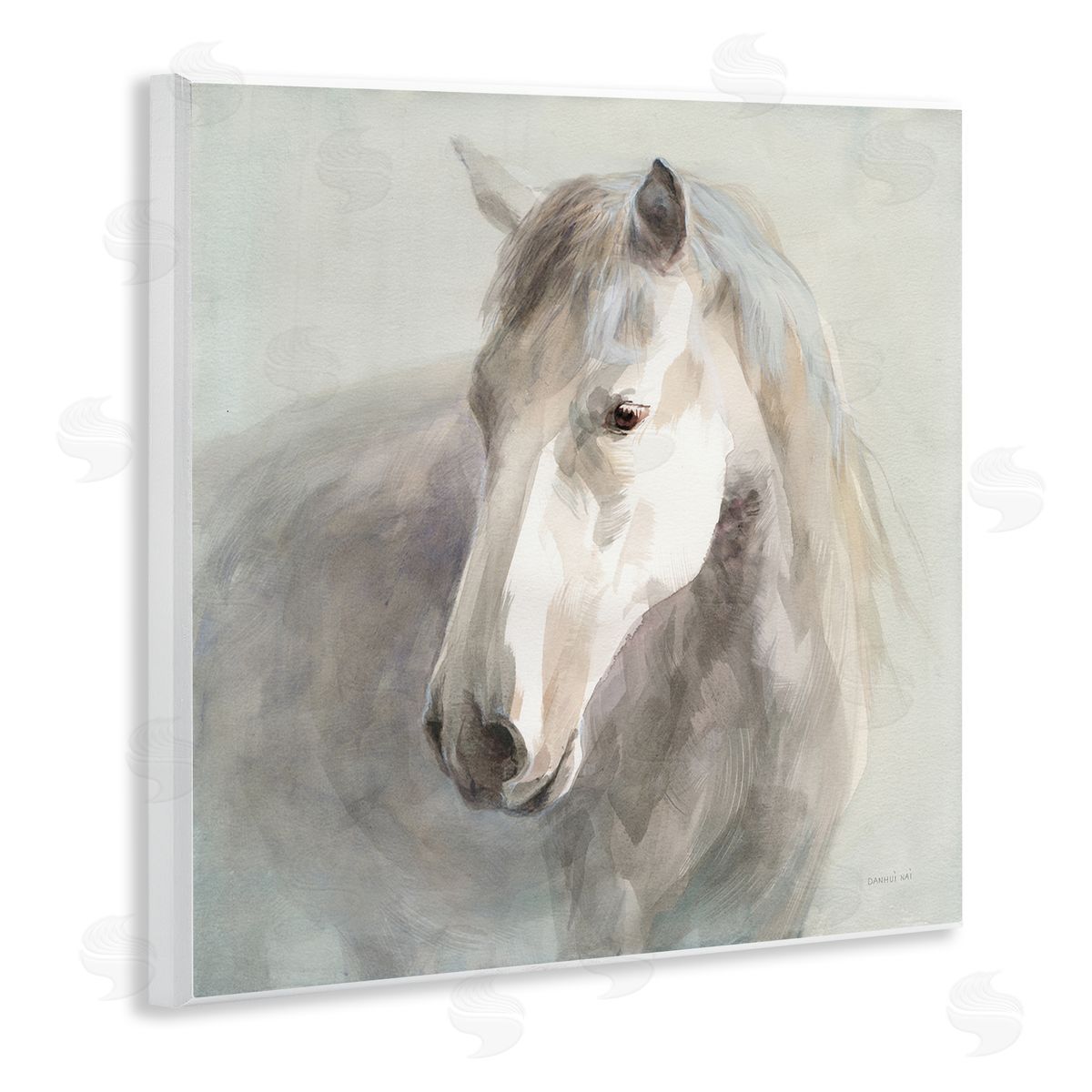 Danhui Nai White Horse Painting Wooden Wall Plaque Art Print