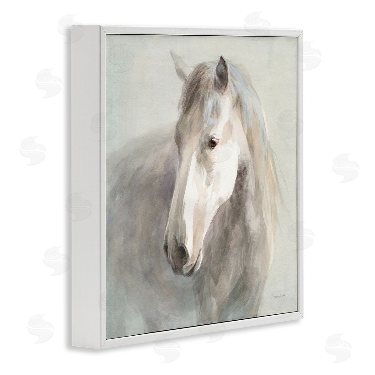 Danhui Nai White Horse Painting White Framed Glicee Wall Art Print