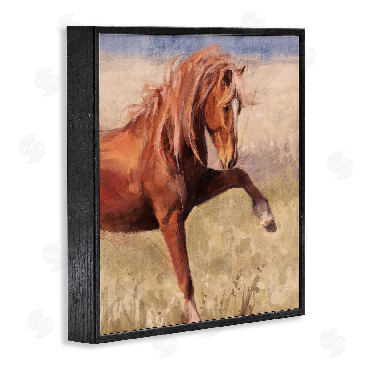 Nina Blue Modern Red Stallion Black Framed Glicee Wall Art Print