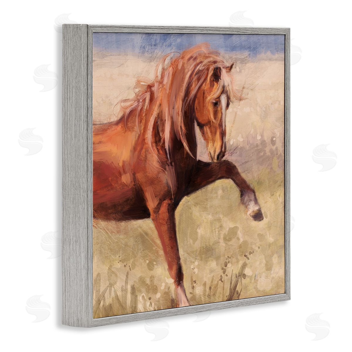 Nina Blue Modern Red Stallion Gray Framed Glicee Wall Art Print