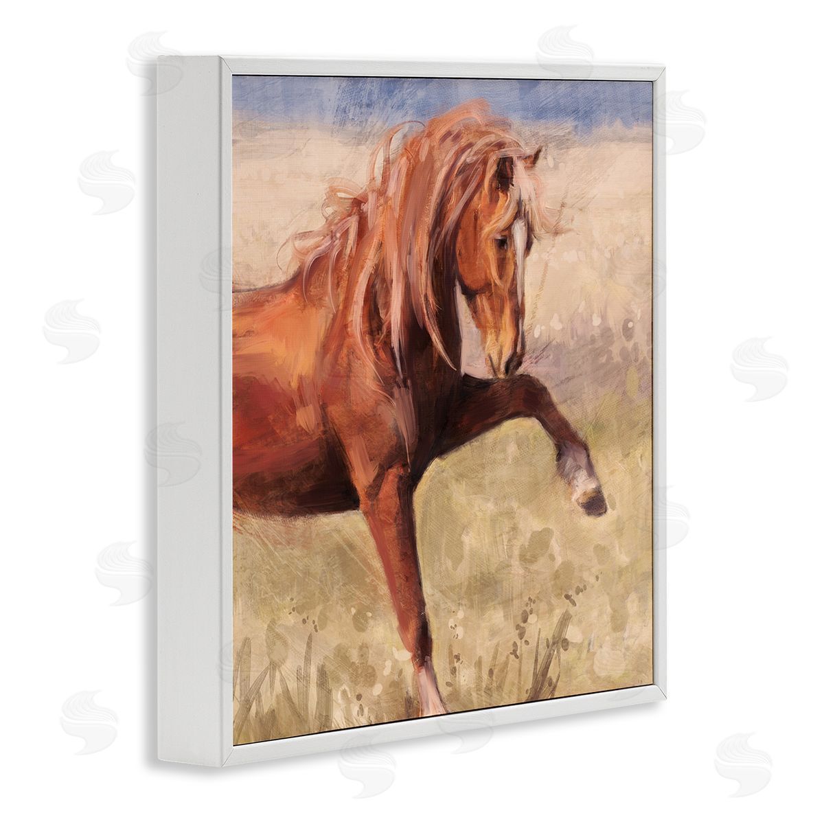 Nina Blue Modern Red Stallion White Framed Glicee Wall Art Print