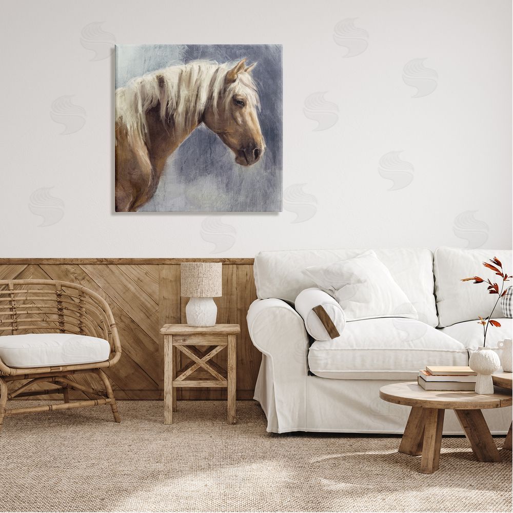 Nina Blue Golden Boy Horse Portrait Canvas Wall Art in Room