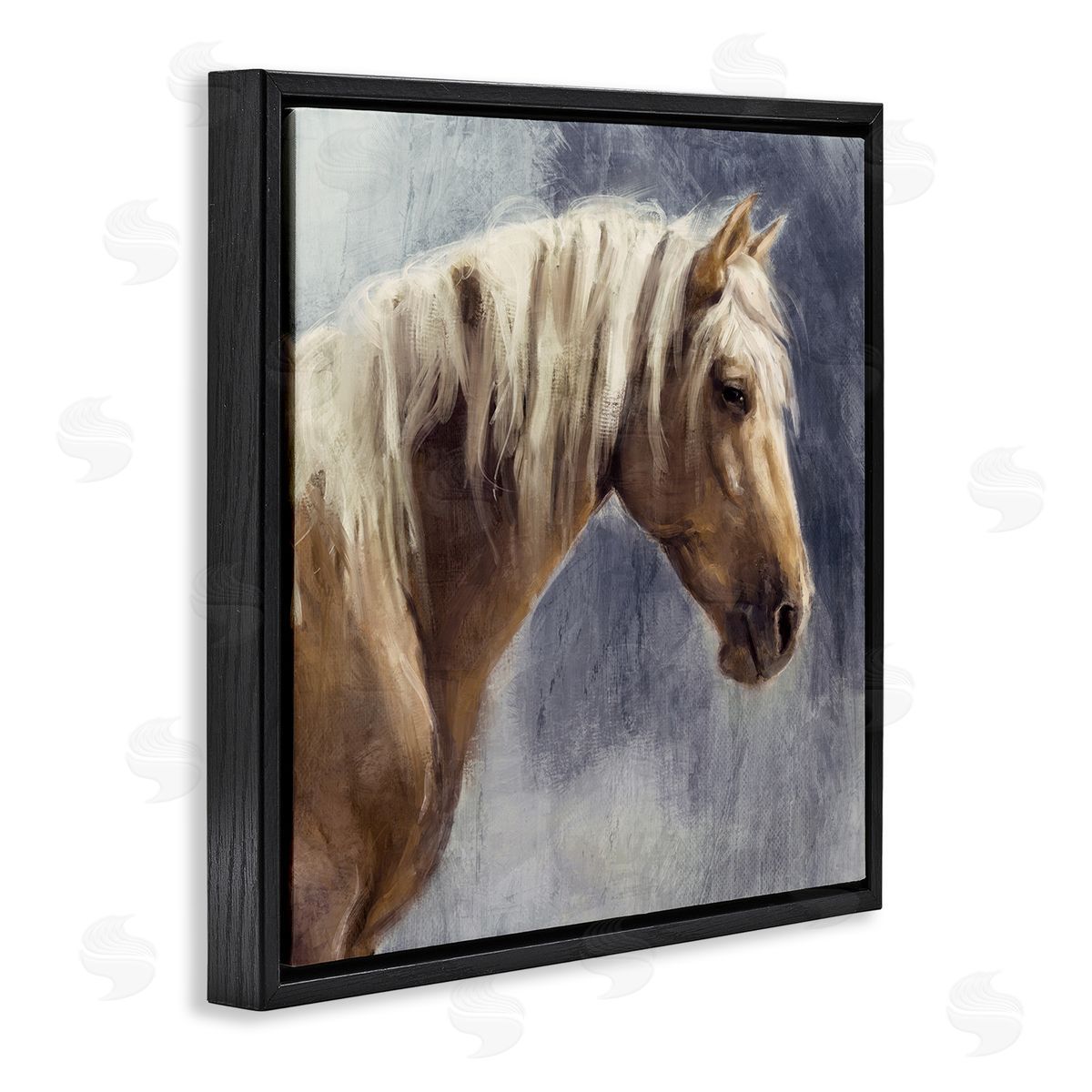 Nina Blue Golden Boy Horse Portrait Black Floating Frame Canvas Wall Art Print