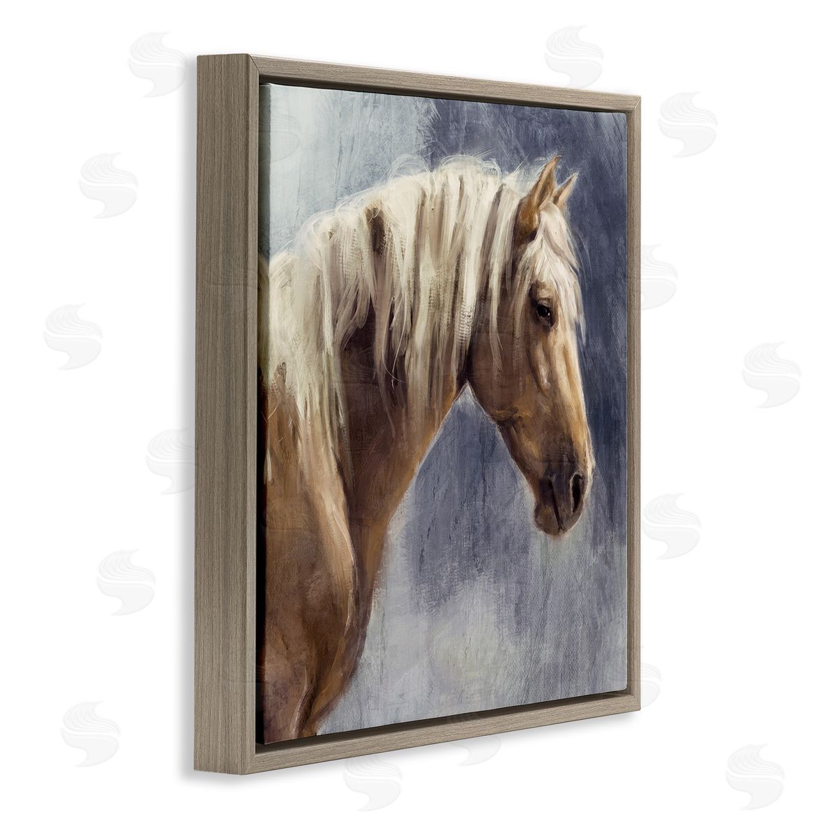 Nina Blue Golden Boy Horse Portrait Brown Floating Frame Canvas Wall Art Print