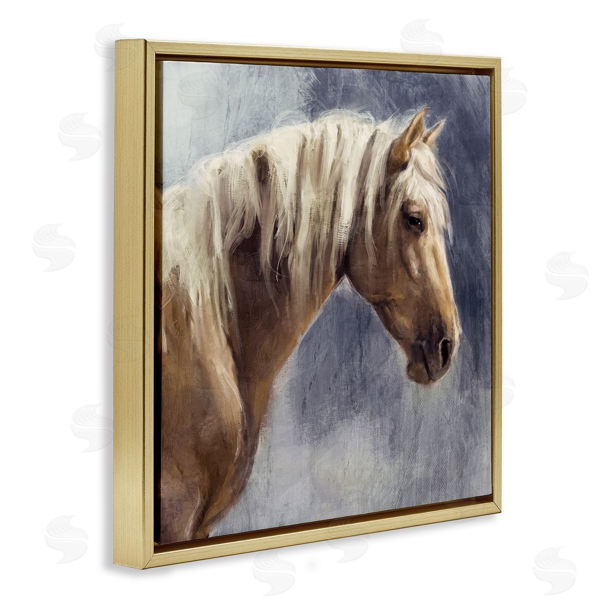 Nina Blue Golden Boy Horse Portrait Gold Floating Frame Canvas Wall Art Print
