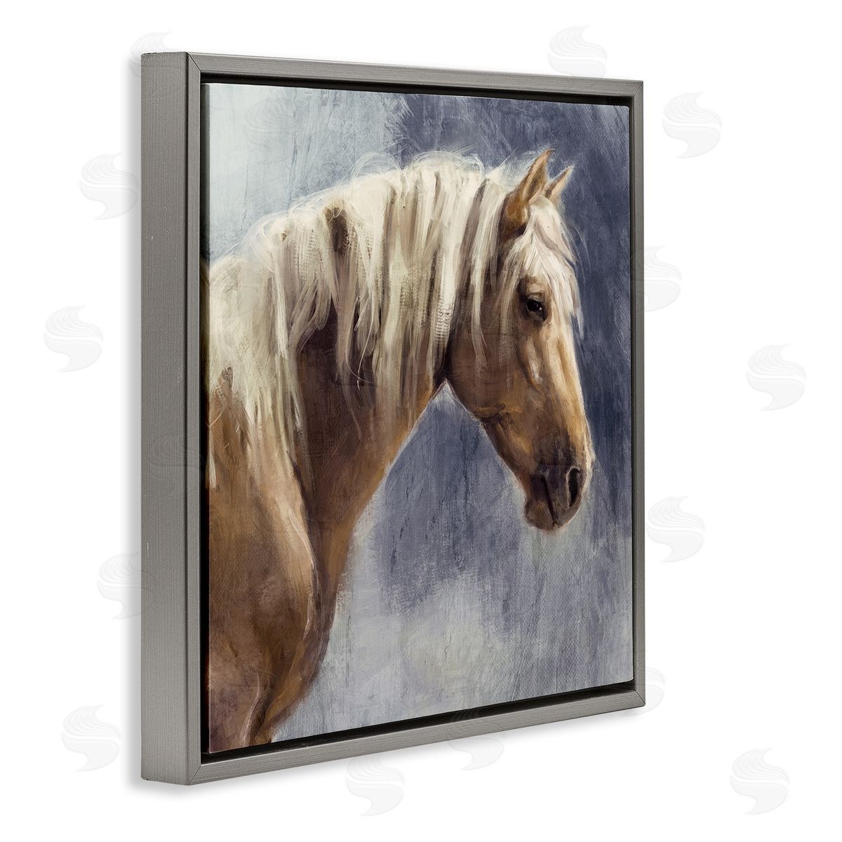 Nina Blue Golden Boy Horse Portrait Gray Floating Frame Canvas Wall Art Print
