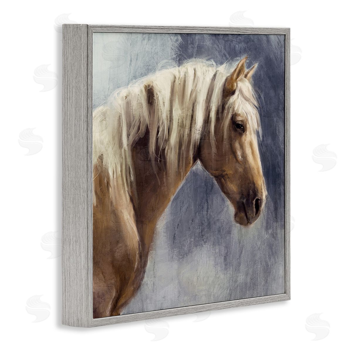 Nina Blue Golden Boy Horse Portrait Gray Framed Glicee Wall Art Print