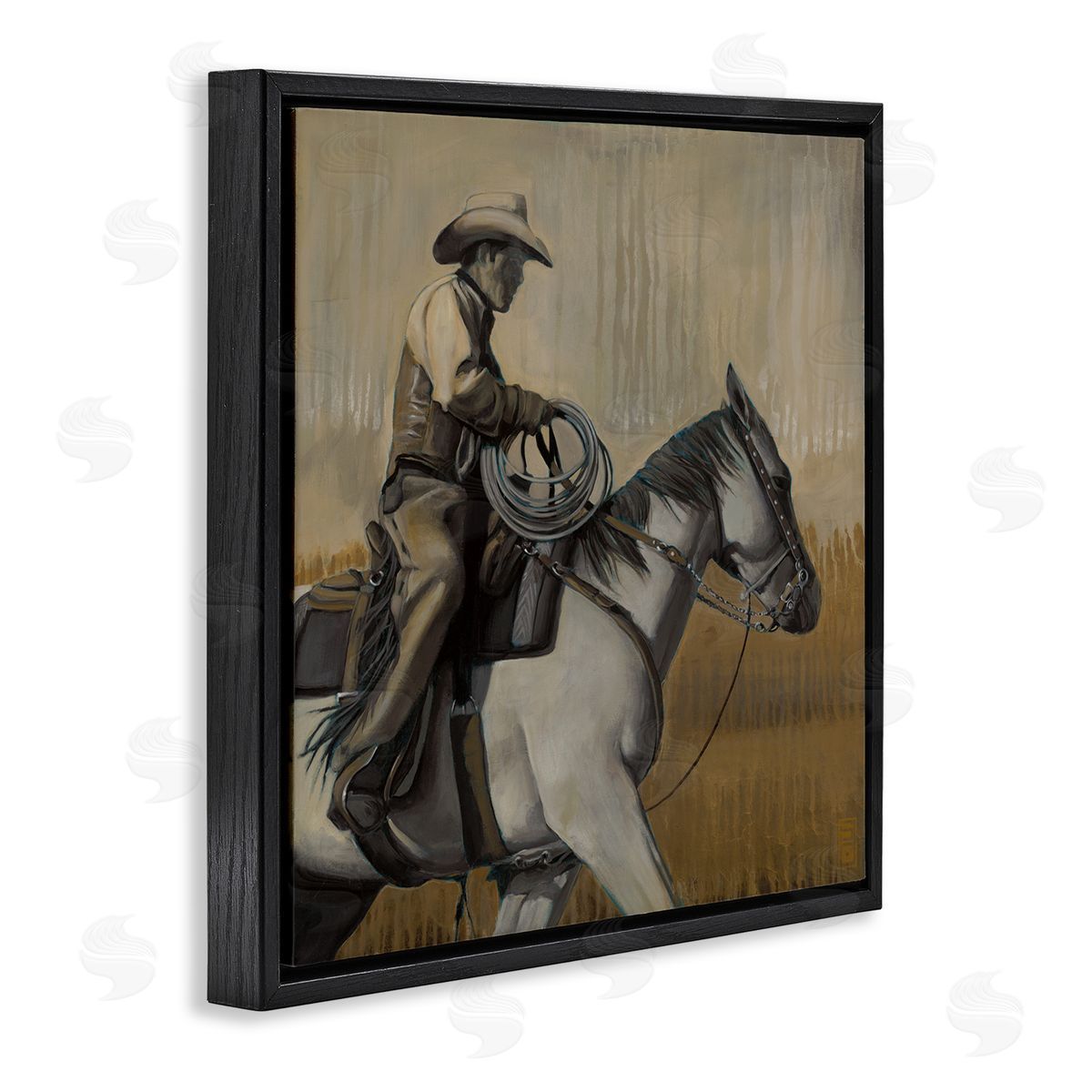 Stacy D'Aguiar Modern Cowboy Painting Black Floating Frame Canvas Wall Art Print